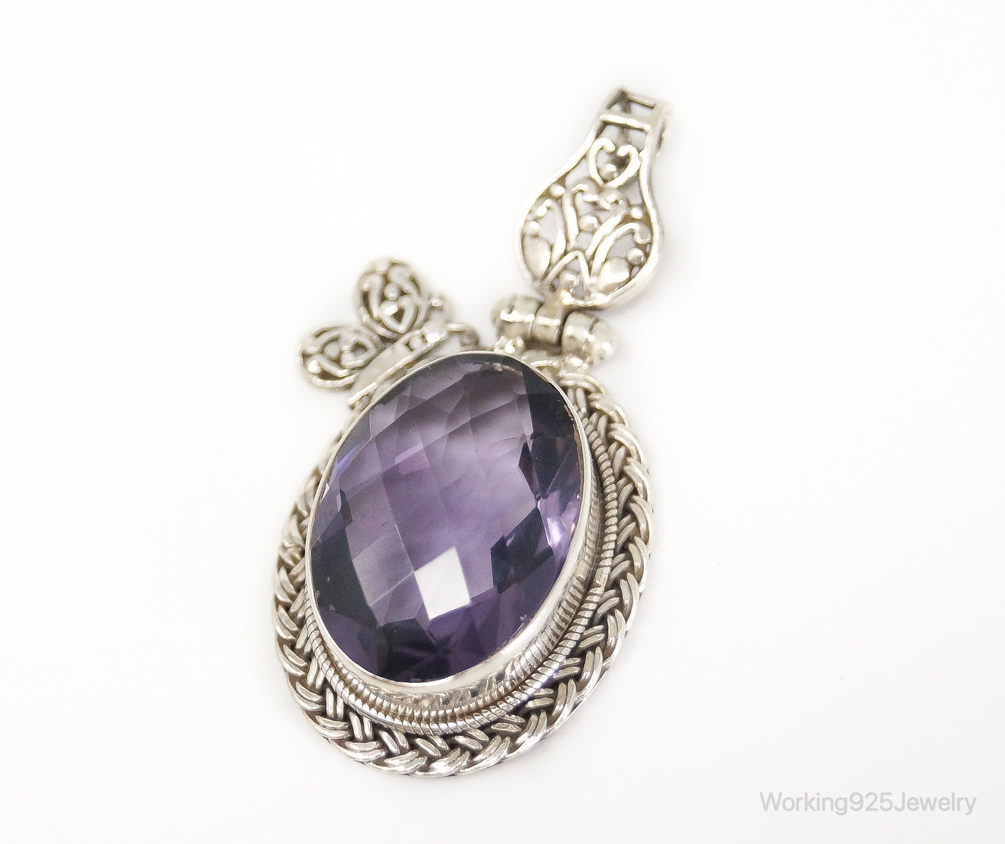 Large Amethyst Butterfly Bali Sterling Silver Necklace Pendant | Jewelry > Necklaces > Pendants | Wiccan Center
