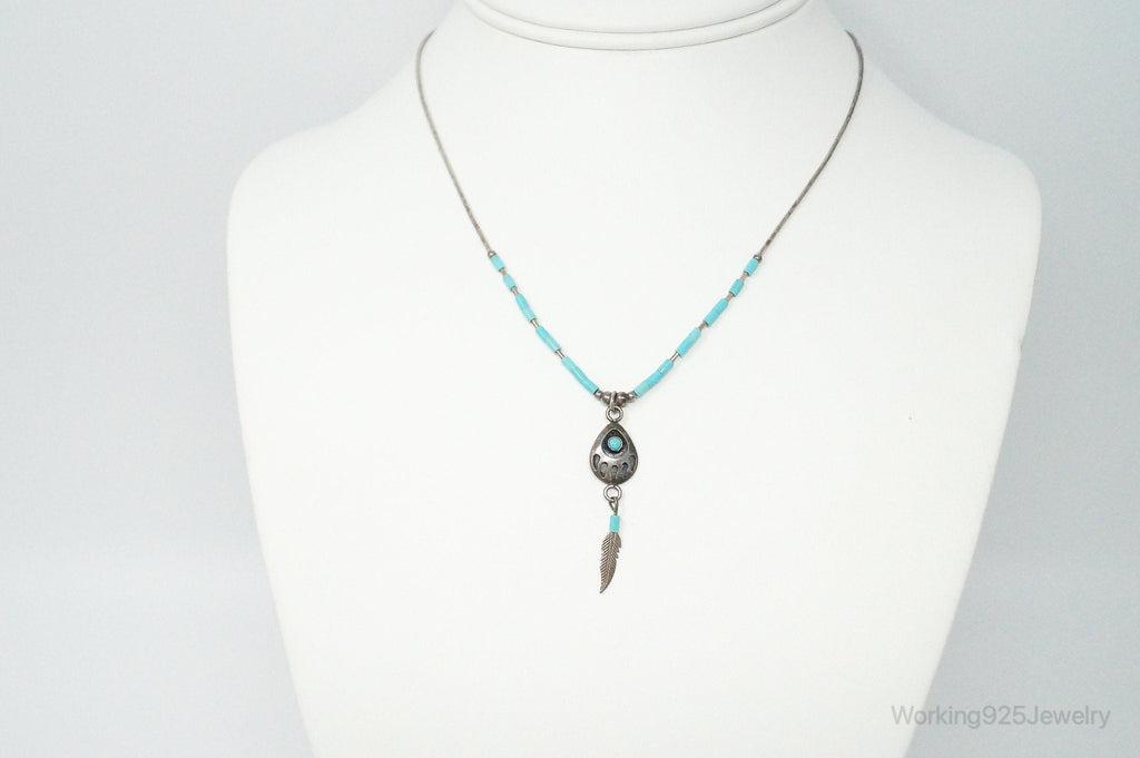 Vintage Native American Turquoise Bear Paw Sterling Silver Bead Necklace | Jewelry > Necklaces > Pendants | Wiccan Center