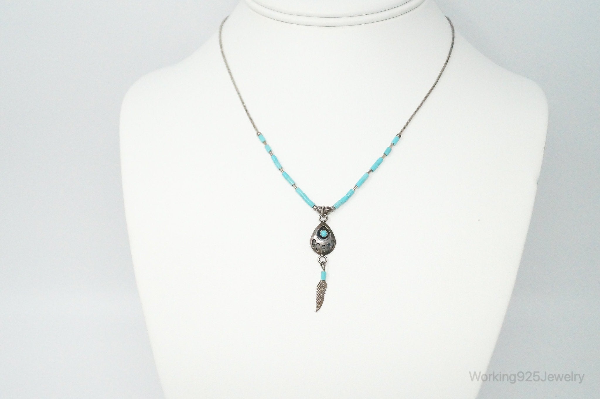 Vintage Native American Turquoise Bear Paw Sterling Silver Bead Necklace | Jewelry > Necklaces > Pendants | Wiccan Center