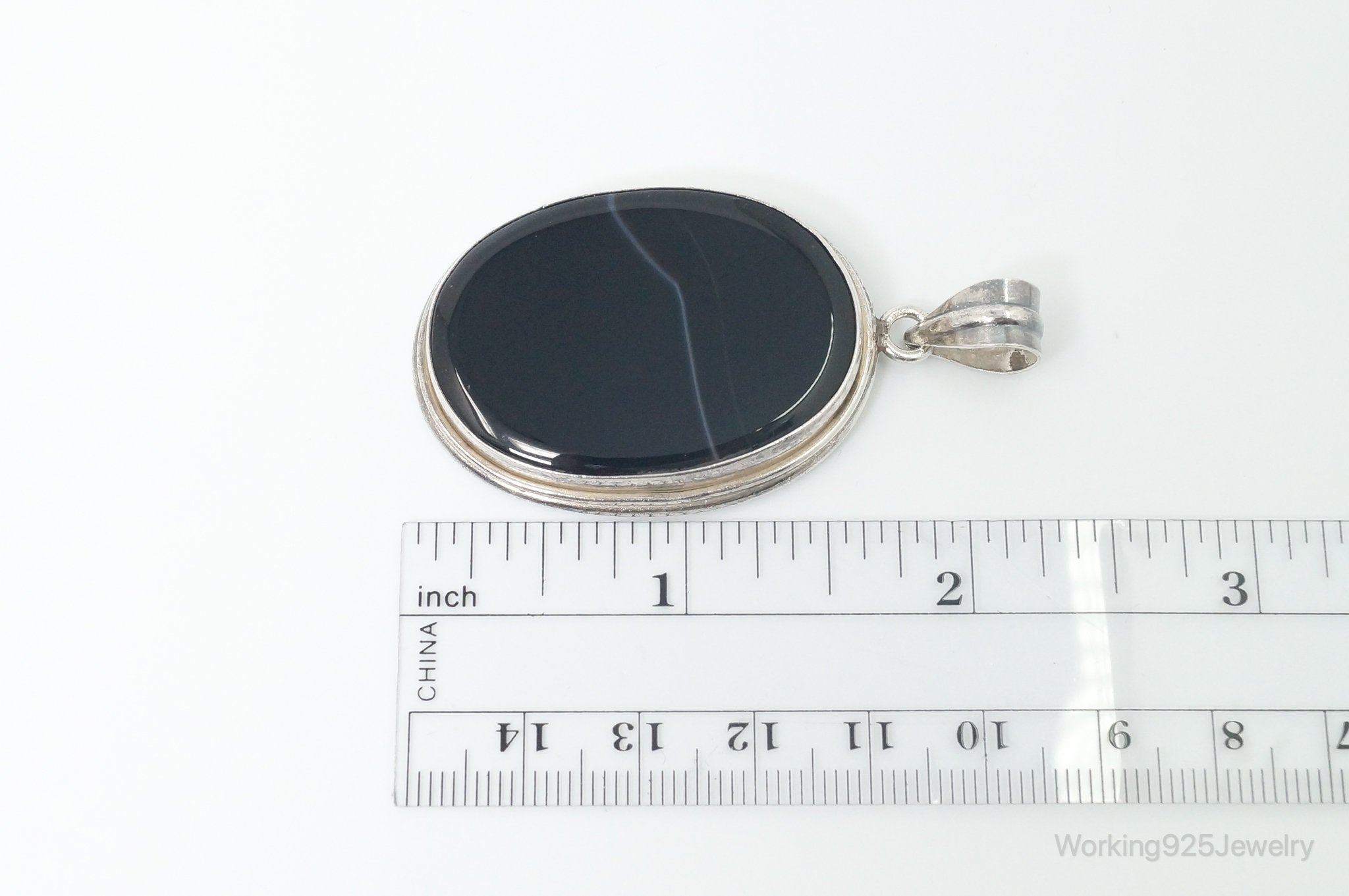 Vintage Large Black Lace Agate Sterling Silver Pendant | Jewelry > Necklaces > Pendants | Wiccan Center