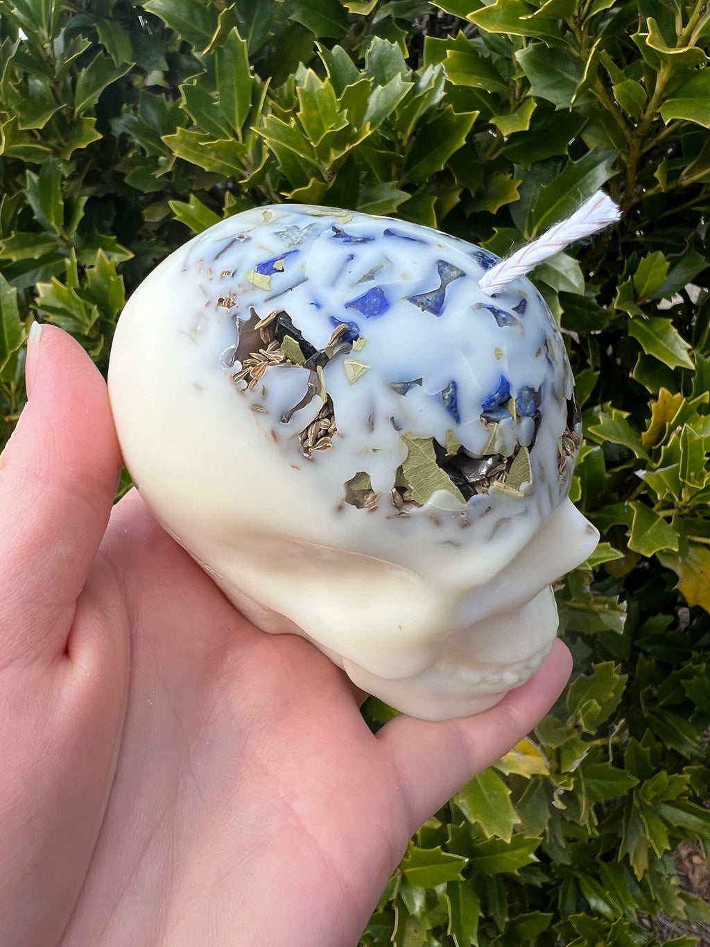 Witches Shield of Protection Herbal Intention Large Skull Crystal Candle | Ritual Altar Tool Stone Spell Scented Soy Gift Dragons Blood | | Wiccan Center