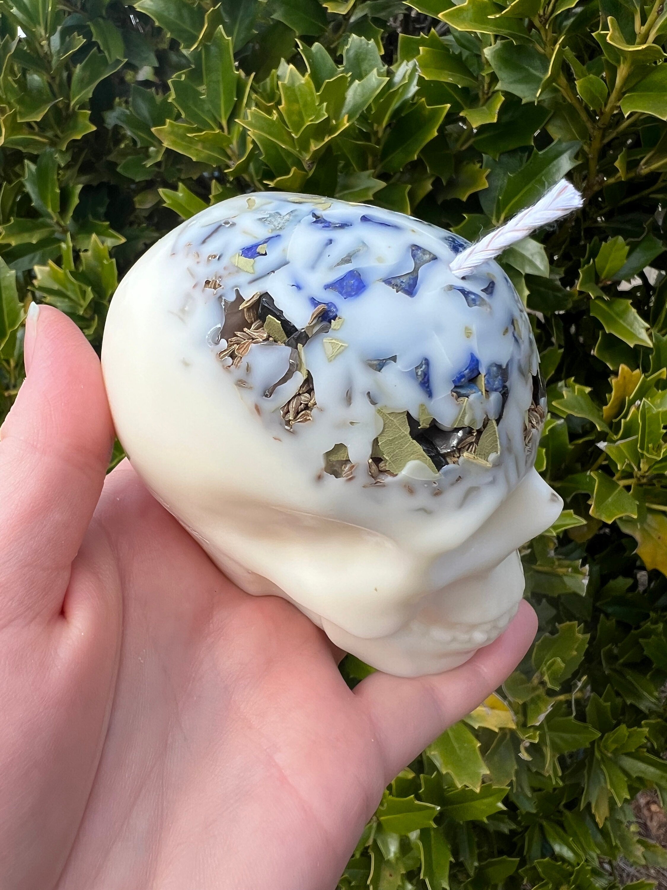 Witches Shield of Protection Herbal Intention Large Skull Crystal Candle | Ritual Altar Tool Stone Spell Scented Soy Gift Dragons Blood | | Wiccan Center