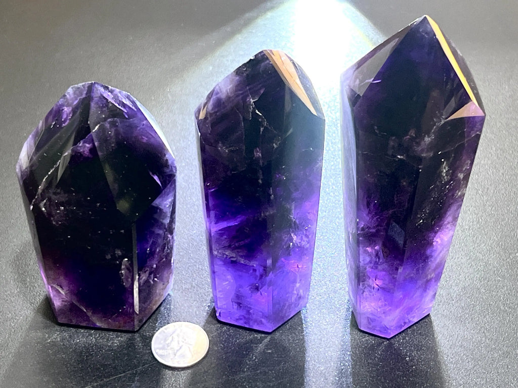 Large Dark Amethyst Crystal Faceted Standing Tower Carving | Home & Living > Home Decor > Home Accents > Rocks & Geodes | Wiccan Center