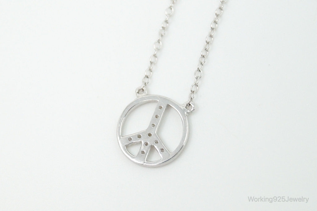 Vintage Cubic Zirconia Peace Sign Sterling Silver Necklace | Jewelry > Necklaces > Pendants | Wiccan Center