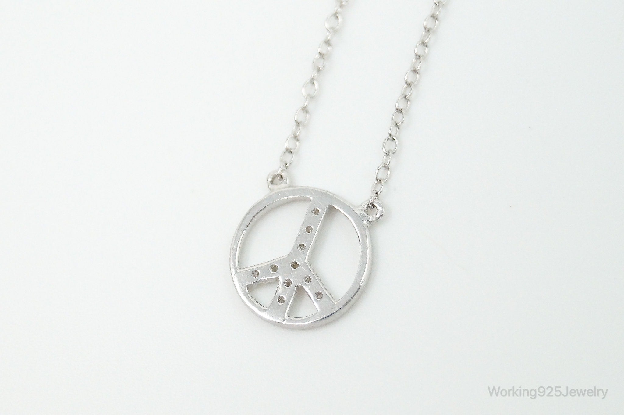 Vintage Cubic Zirconia Peace Sign Sterling Silver Necklace | Jewelry > Necklaces > Pendants | Wiccan Center