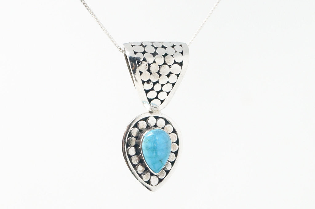 Vintage Long Turquoise Bali Style Sterling Silver Dangle Necklace Pendant | Jewelry > Necklaces > Pendants | Wiccan Center