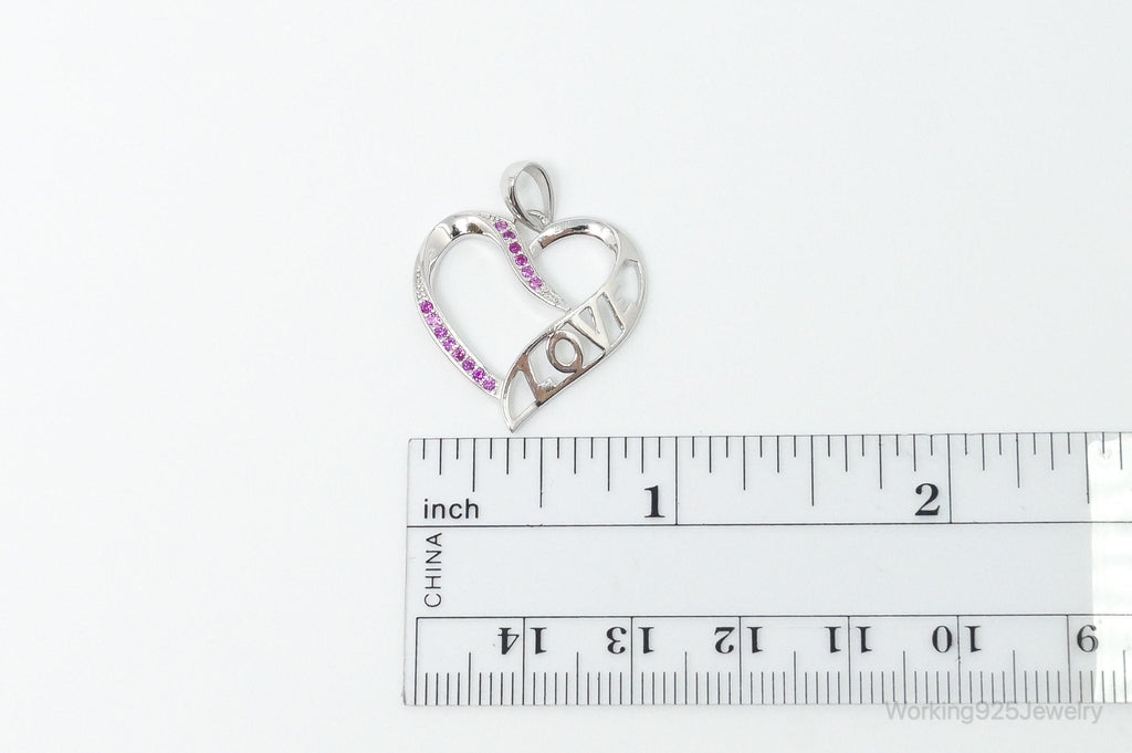 Vintage Open Heart Pink Cubic Zirconia Sterling Silver Necklace Pendant | Jewelry > Necklaces > Pendants | Wiccan Center