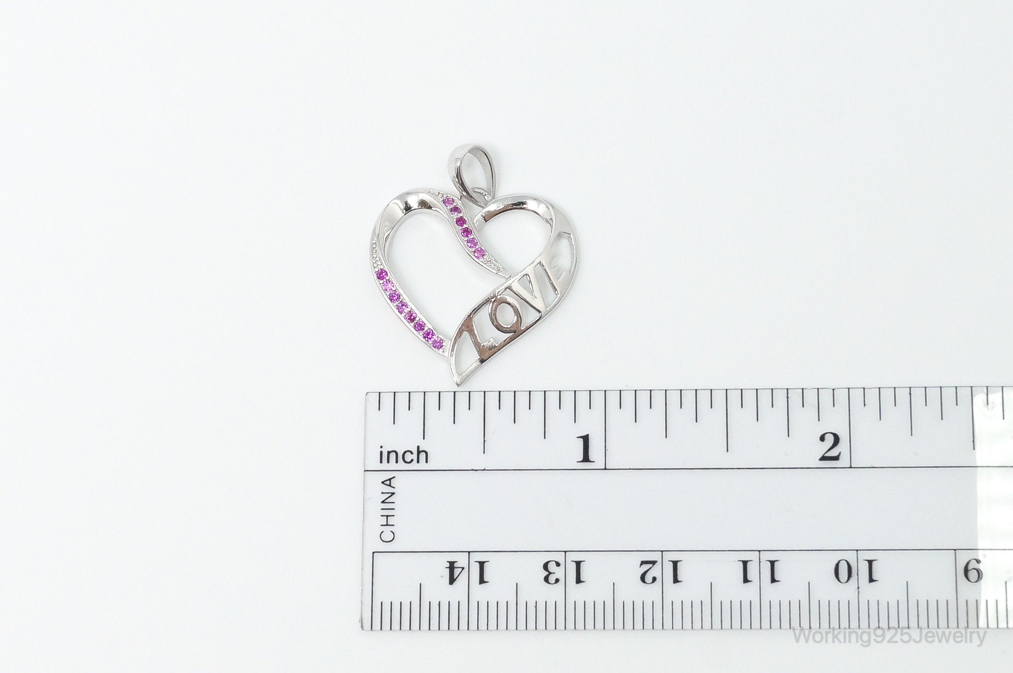 Vintage Open Heart Pink Cubic Zirconia Sterling Silver Necklace Pendant | Jewelry > Necklaces > Pendants | Wiccan Center