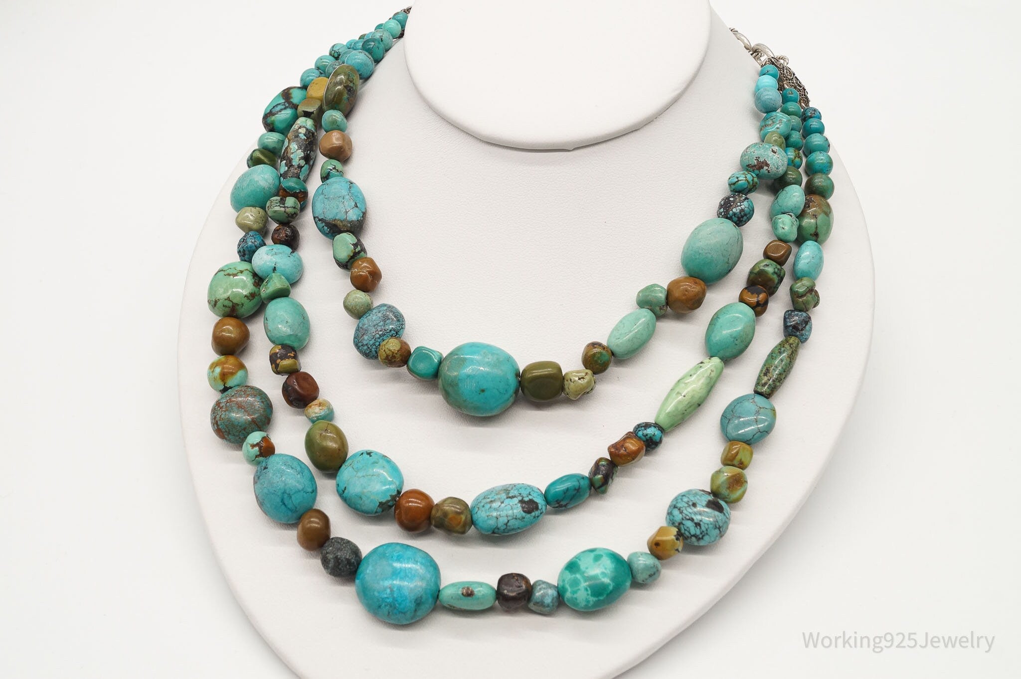 Vintage Designer BJ Mixed Type Turquoise Bead Sterling Silver Necklace 20" | Jewelry > Necklaces | Wiccan Center