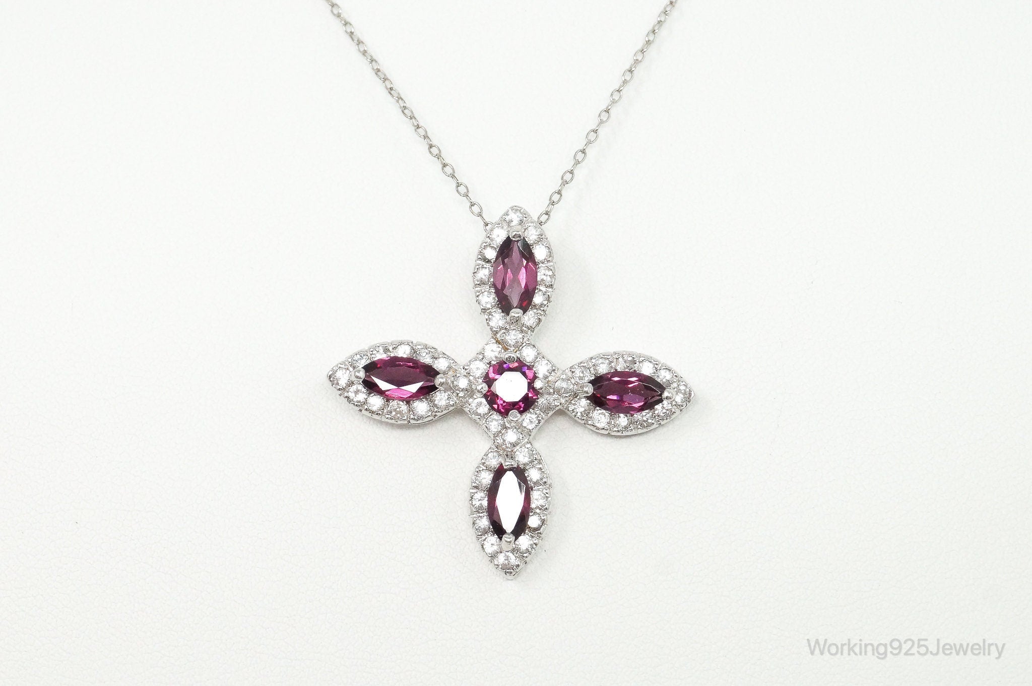 Large Rhodolite Garnet Cubic Zirconia Sterling Silver Necklace | Jewelry > Necklaces > Pendants | Wiccan Center