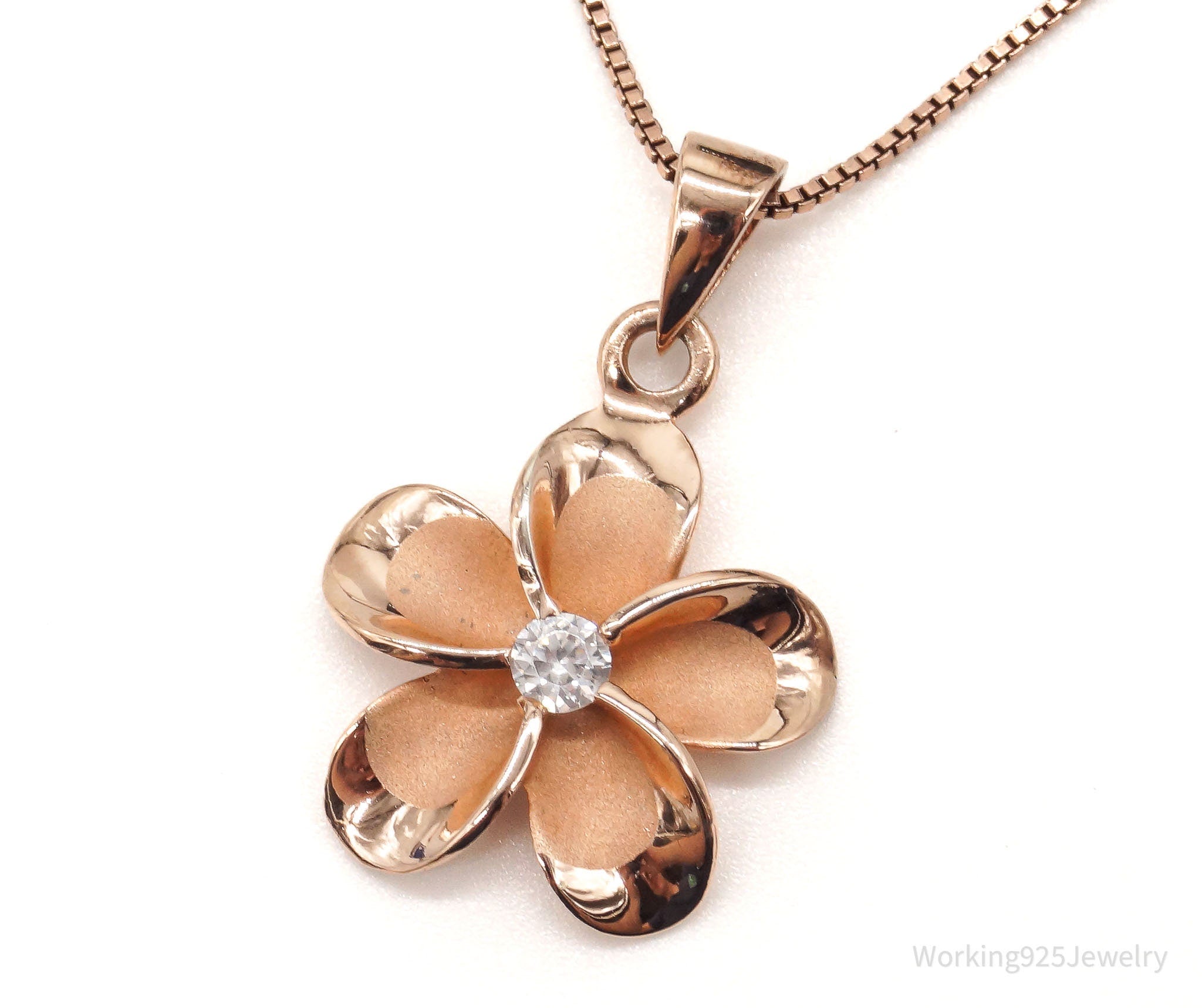 Vintage Cubic Zirconia Rose Gold Vermeil Sterling Silver Flower Necklace | Jewelry > Necklaces > Pendants | Wiccan Center