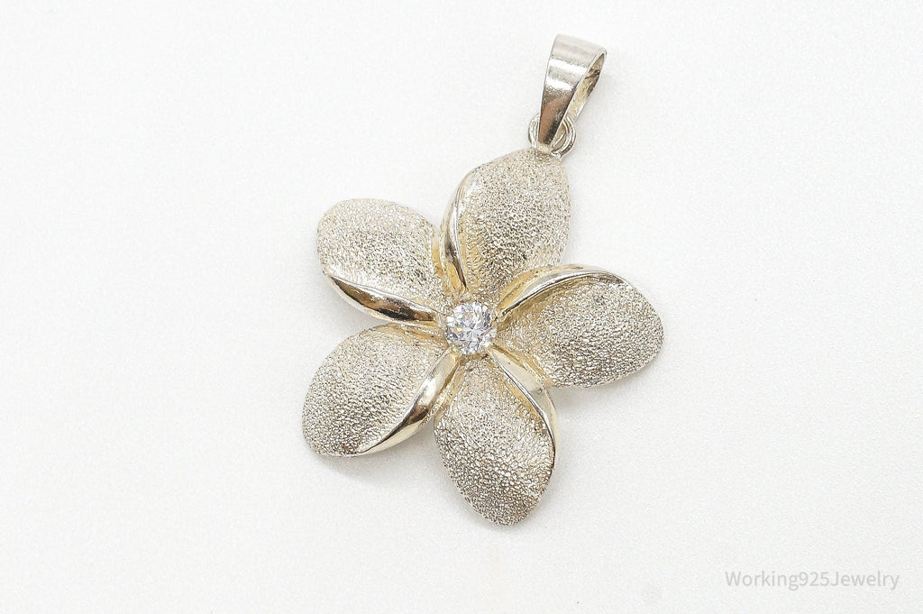 Large Vintage Cubic Zirconia Flower Sterling Silver Pendant | Jewelry > Necklaces > Pendants | Wiccan Center