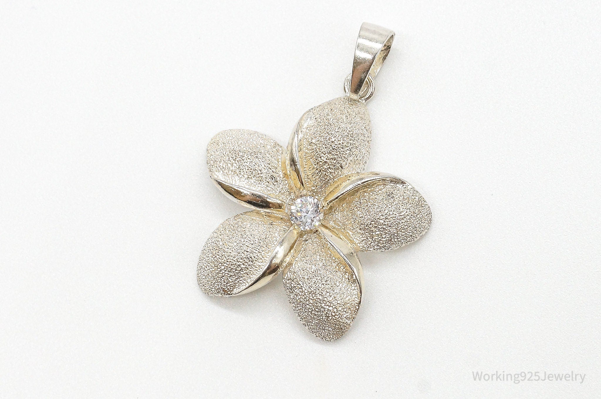 Large Vintage Cubic Zirconia Flower Sterling Silver Pendant | Jewelry > Necklaces > Pendants | Wiccan Center