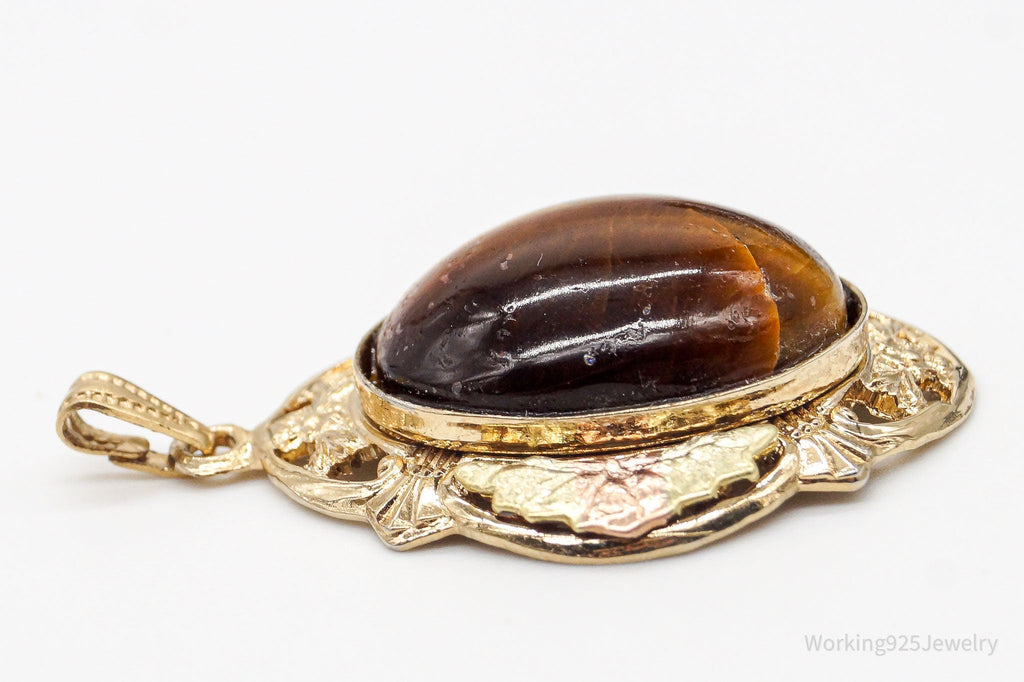 Vintage 1940s Designer LSP Co 12K GF Tigers Eye Sterling Silver Pendant | Jewelry > Necklaces > Pendants | Wiccan Center