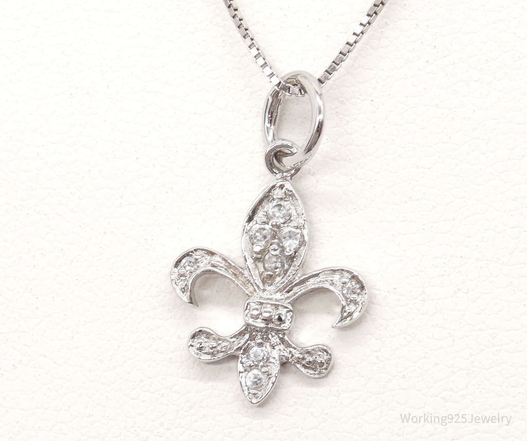 Vintage Fleur De Lis Cubic Zirconia Sterling Silver Necklace | Jewelry > Necklaces > Pendants | Wiccan Center