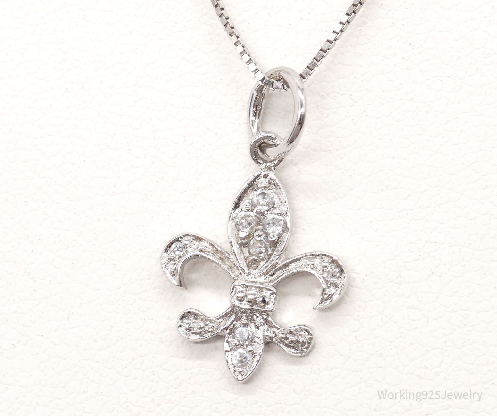 Vintage Fleur De Lis Cubic Zirconia Sterling Silver Necklace | Jewelry > Necklaces > Pendants | Wiccan Center
