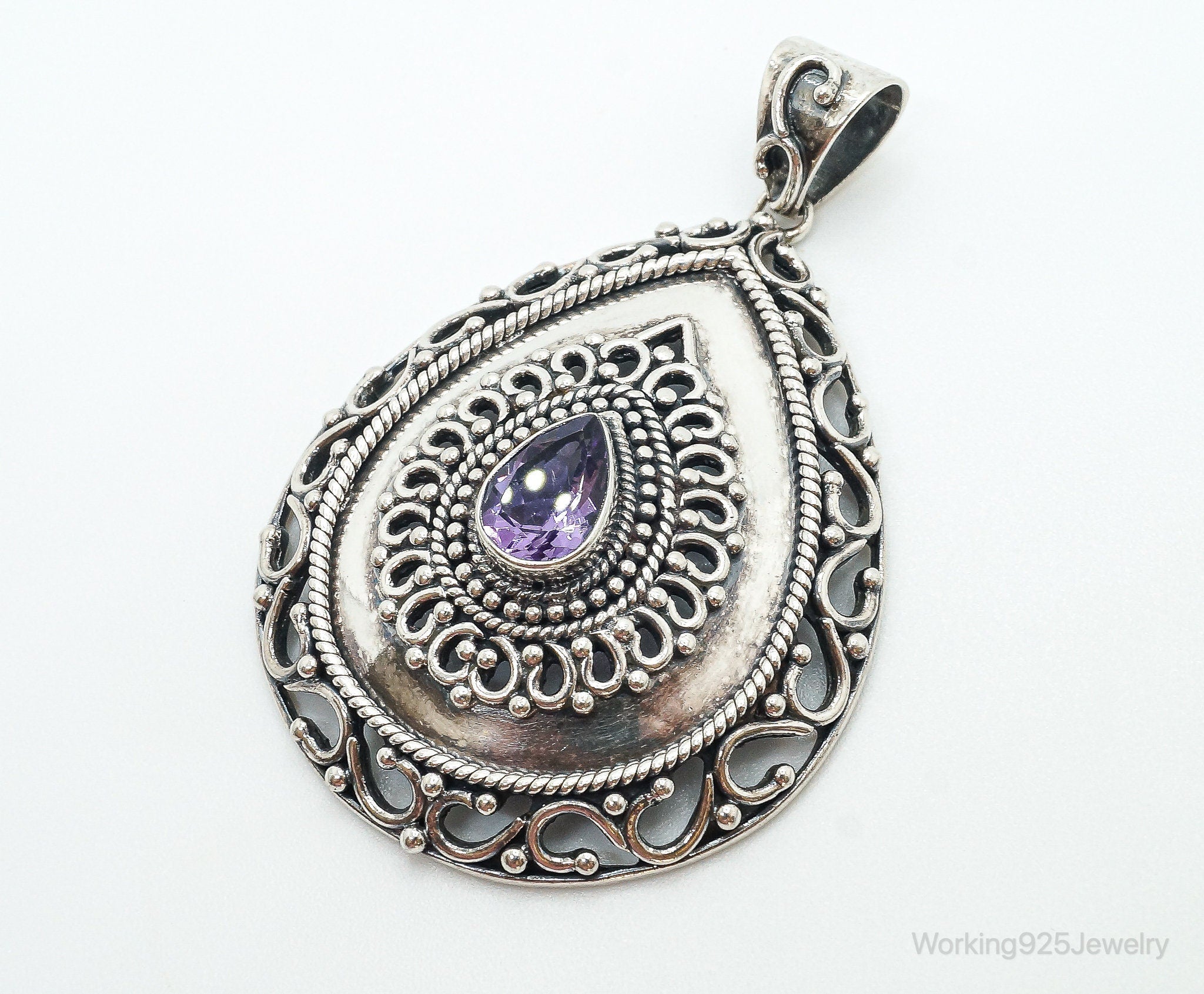 Designer Large Amethyst Bali Inspired Sterling Silver Pendant | Jewelry > Necklaces > Pendants | Wiccan Center