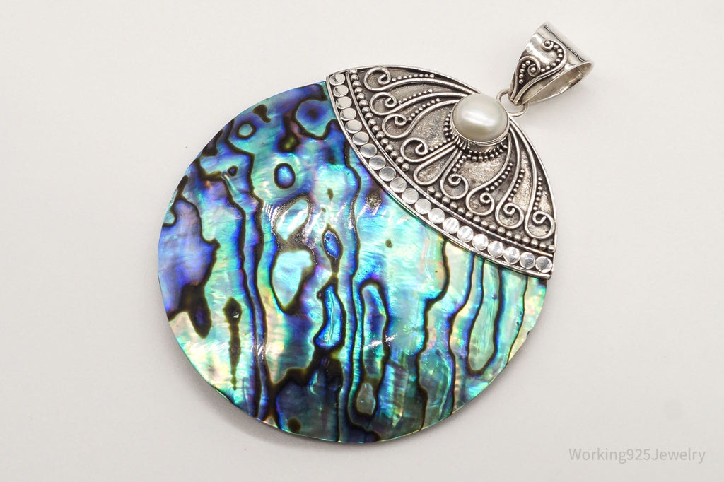 Vintage Designer Merav Large Abalone Shell Pearl Sterling Silver Pendant | Jewelry > Necklaces > Pendants | Wiccan Center