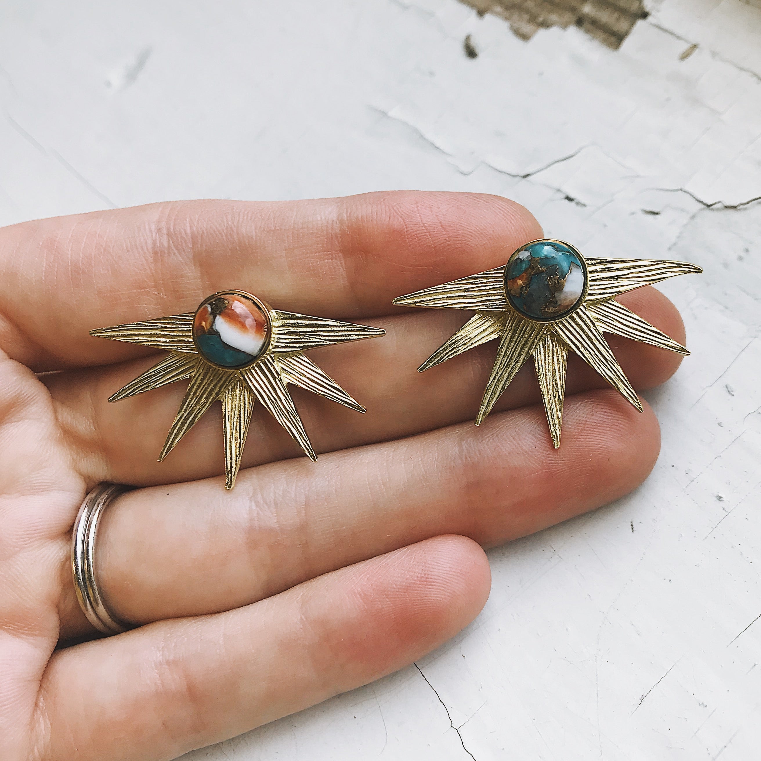Sun Goddess Earrings with Copper Oyster Turquoise | Earrings | Wiccan Center