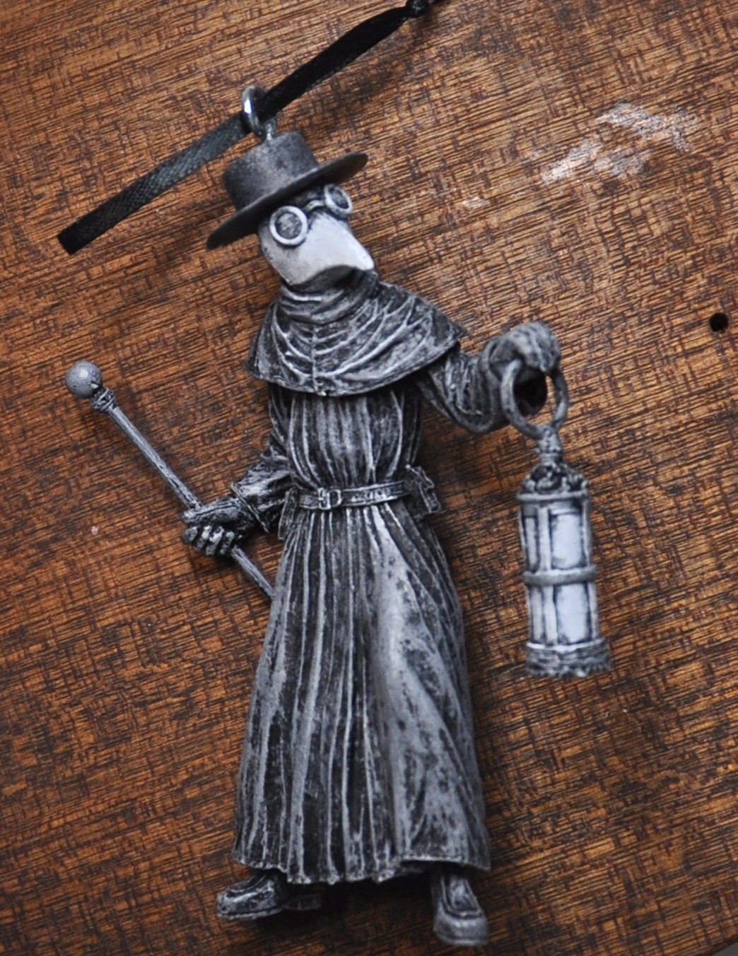 Plague Doctor Ornament, Hand Painted Resin Sculpture | Gothic Medieval History Figurine | Dark Folklore Ornament for Spooky Holiday Decor