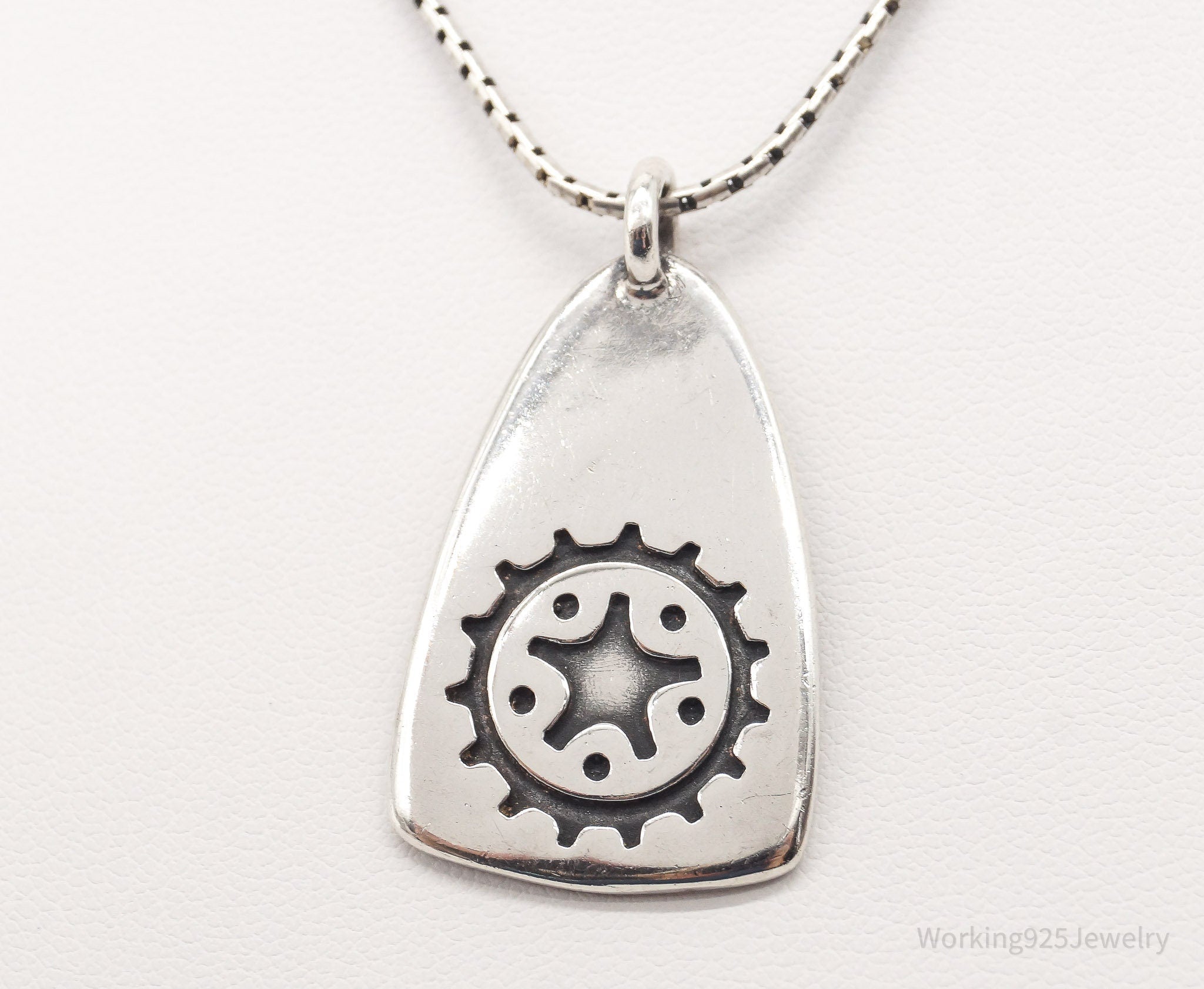 Vintage Gear Tab Tag "Crank It" Sterling Silver Necklace | Jewelry > Necklaces > Pendants | Wiccan Center