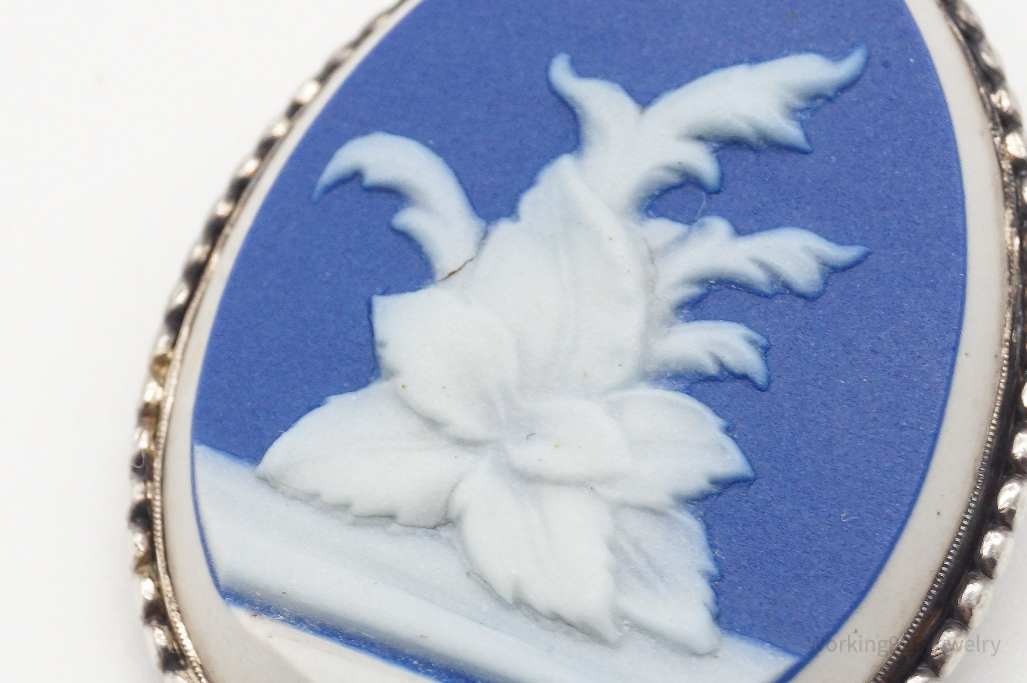 Vintage Carved Blue Agate Flower Sterling Silver Necklace 23" | Jewelry > Necklaces > Pendants | Wiccan Center