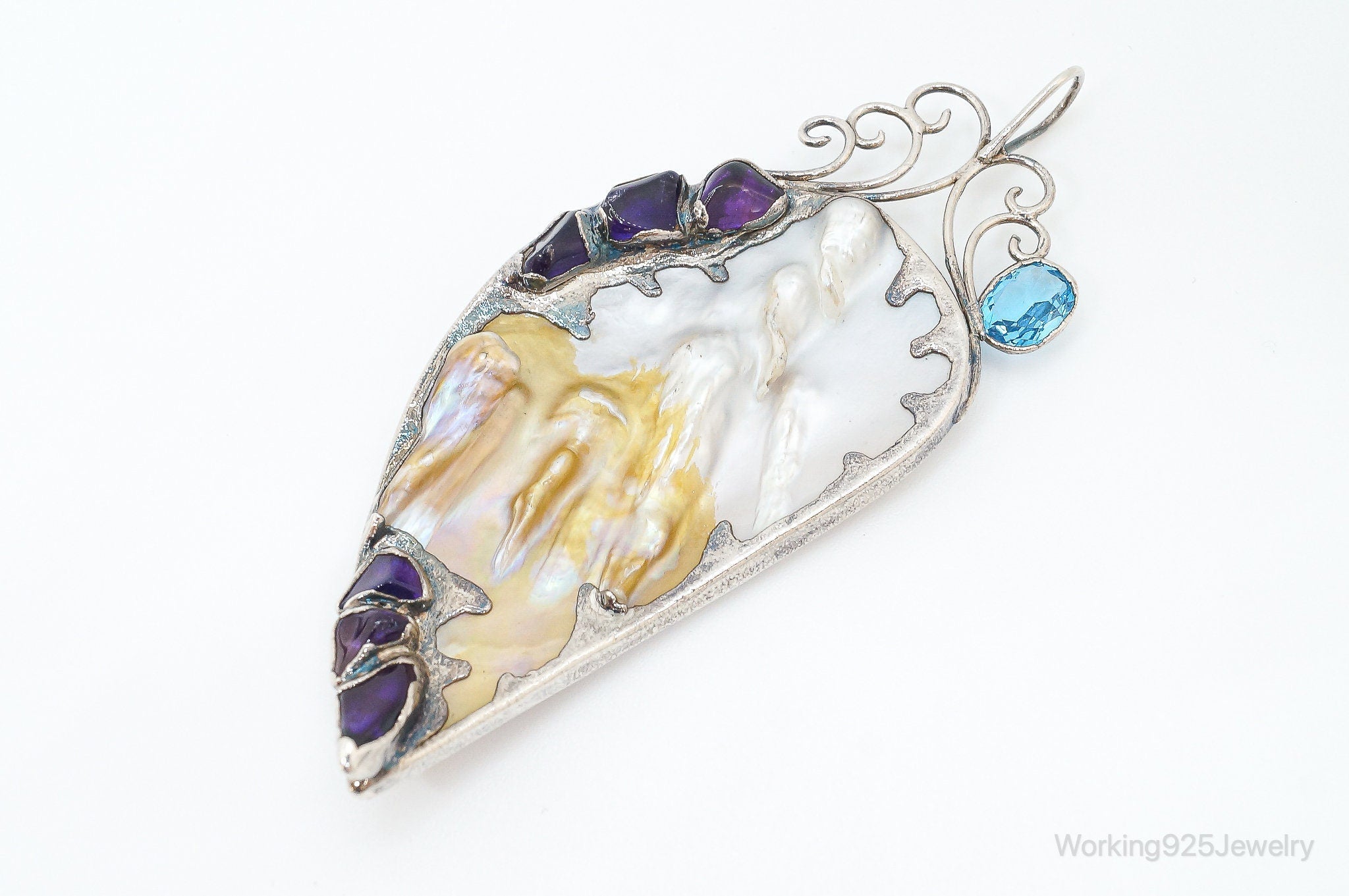 Large Vintage Multi Gem Modernist Sterling Silver Pendant | Jewelry > Necklaces > Pendants | Wiccan Center