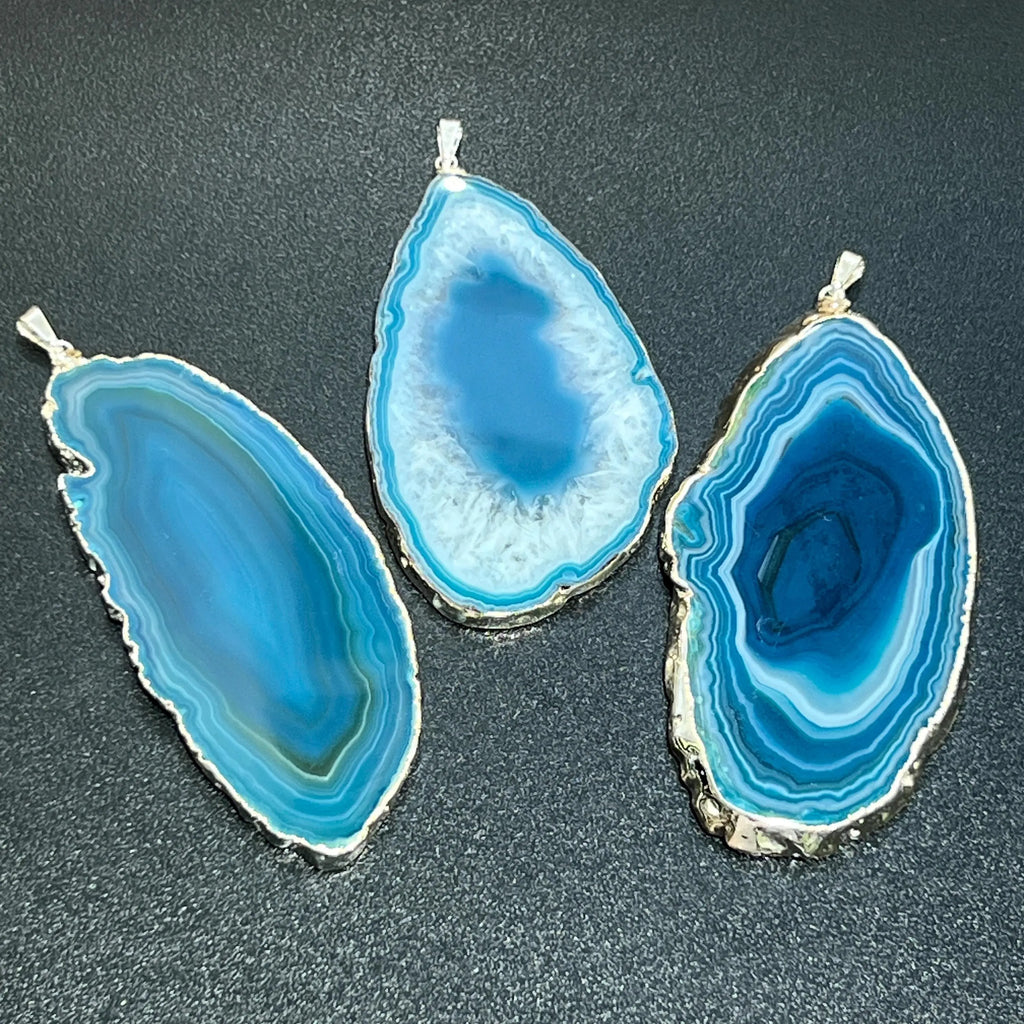 Large Teal Agate Slice Pendant (Silver Plated Edges) Wholesale | Craft Supplies & Tools > Beads, Gems & Cabochons > Charms & Pendants > Pendants | Wiccan Center