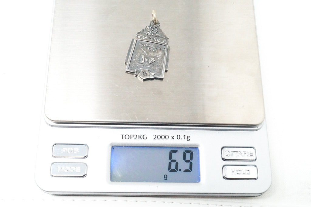 Vintage Antique 1938 Columbus Day Swim Sterling Silver Necklace Pendant | Jewelry > Necklaces > Pendants | Wiccan Center