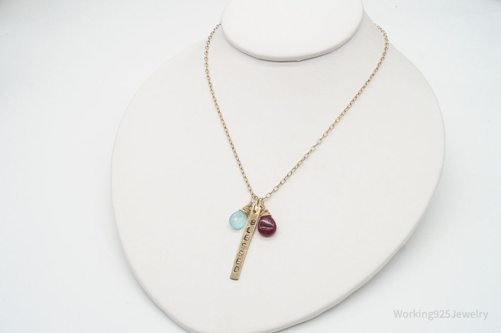 Vintage 14K Gold Filled "BLESSED" Chalcedony Rhodolite Rose Quartz Necklace 24" | Jewelry > Necklaces > Pendants | Wiccan Center