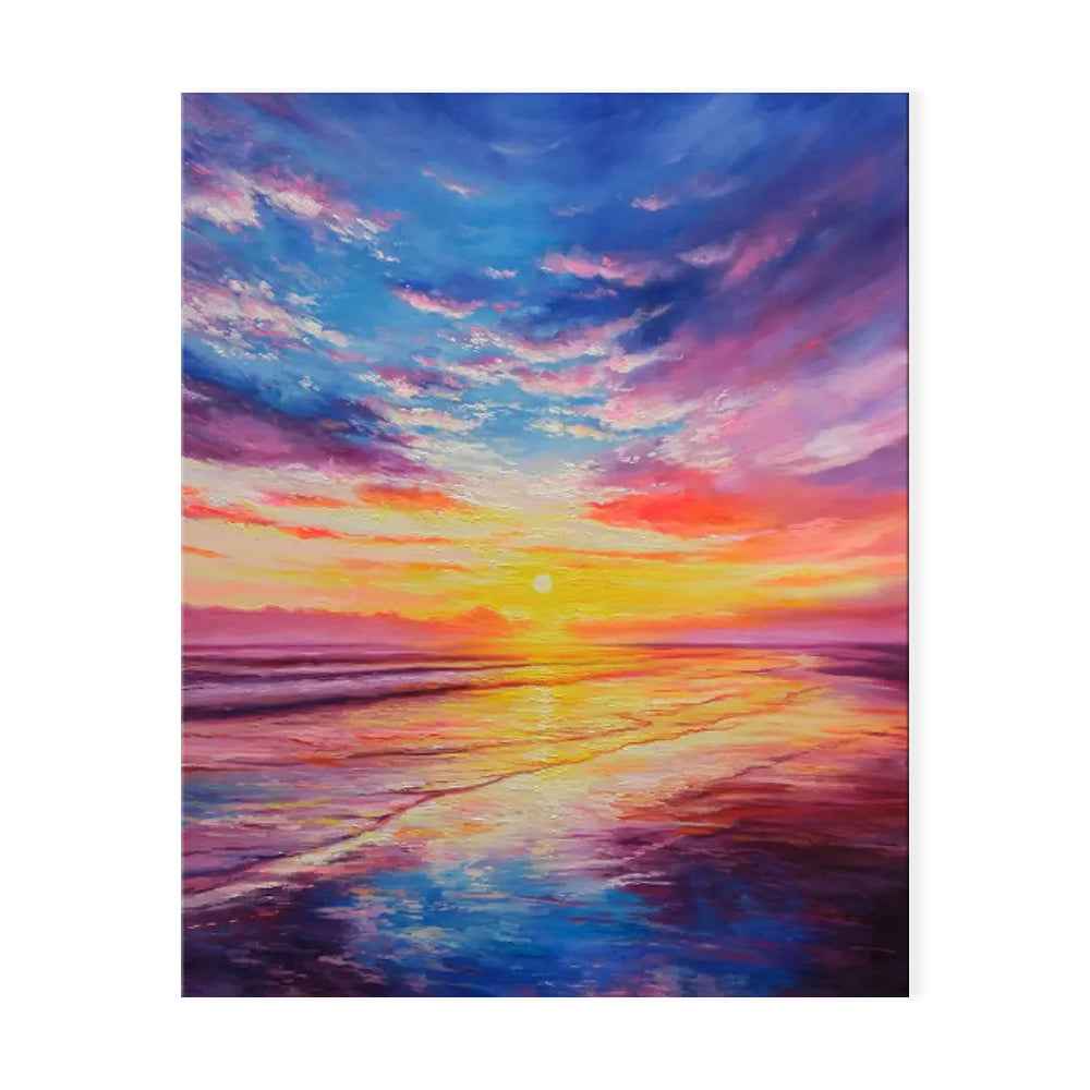 Modern Boho Vivid Hand Painted Heavy Colorful Textured Colorful Sunset Seascape Oil Painting For Home Living Room Wall Art Decor Rolled Frameless Unstretched Painting