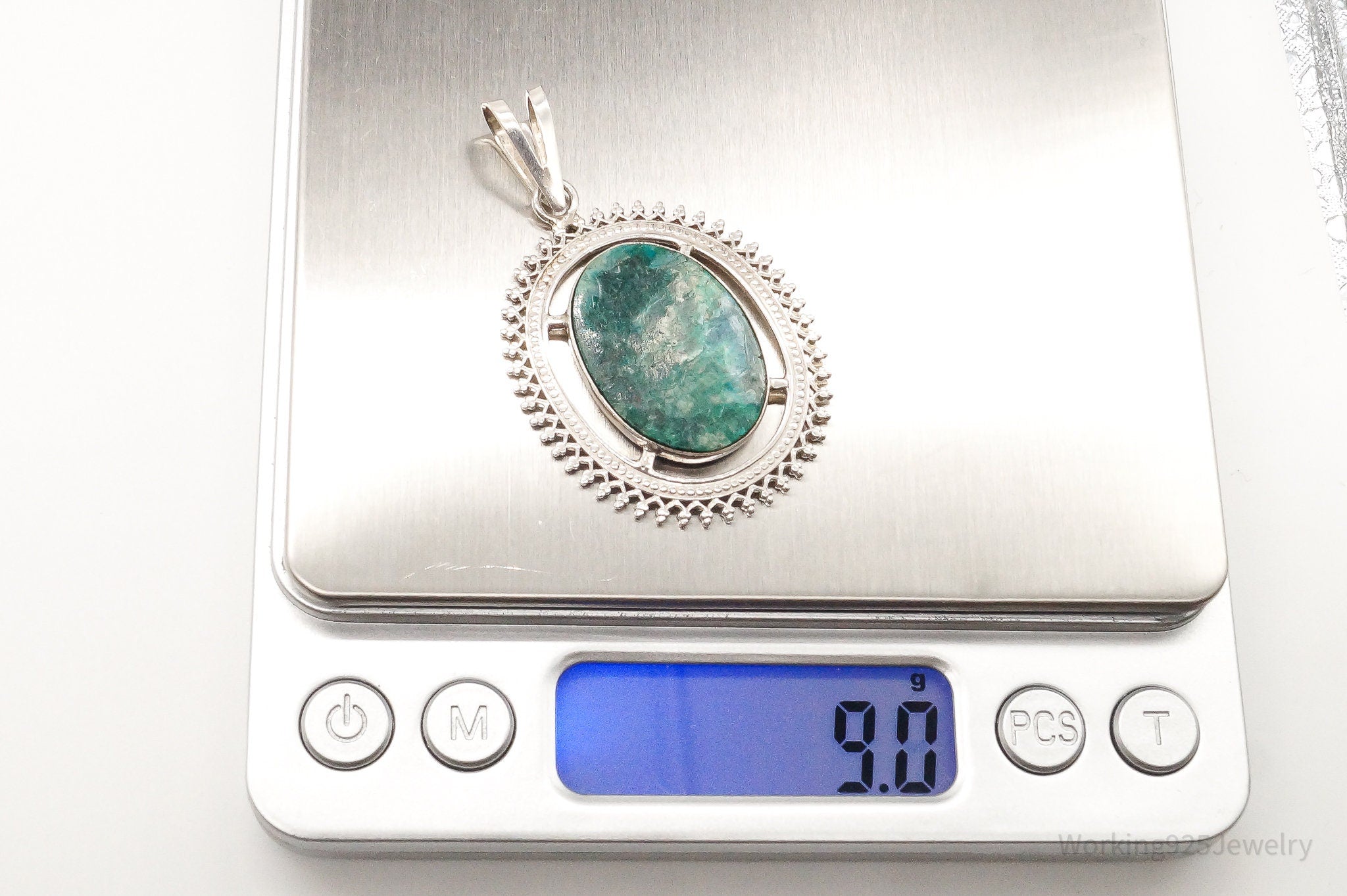 Vintage Large Chrysocolla Sterling Silver Pendant | Jewelry > Necklaces > Pendants | Wiccan Center