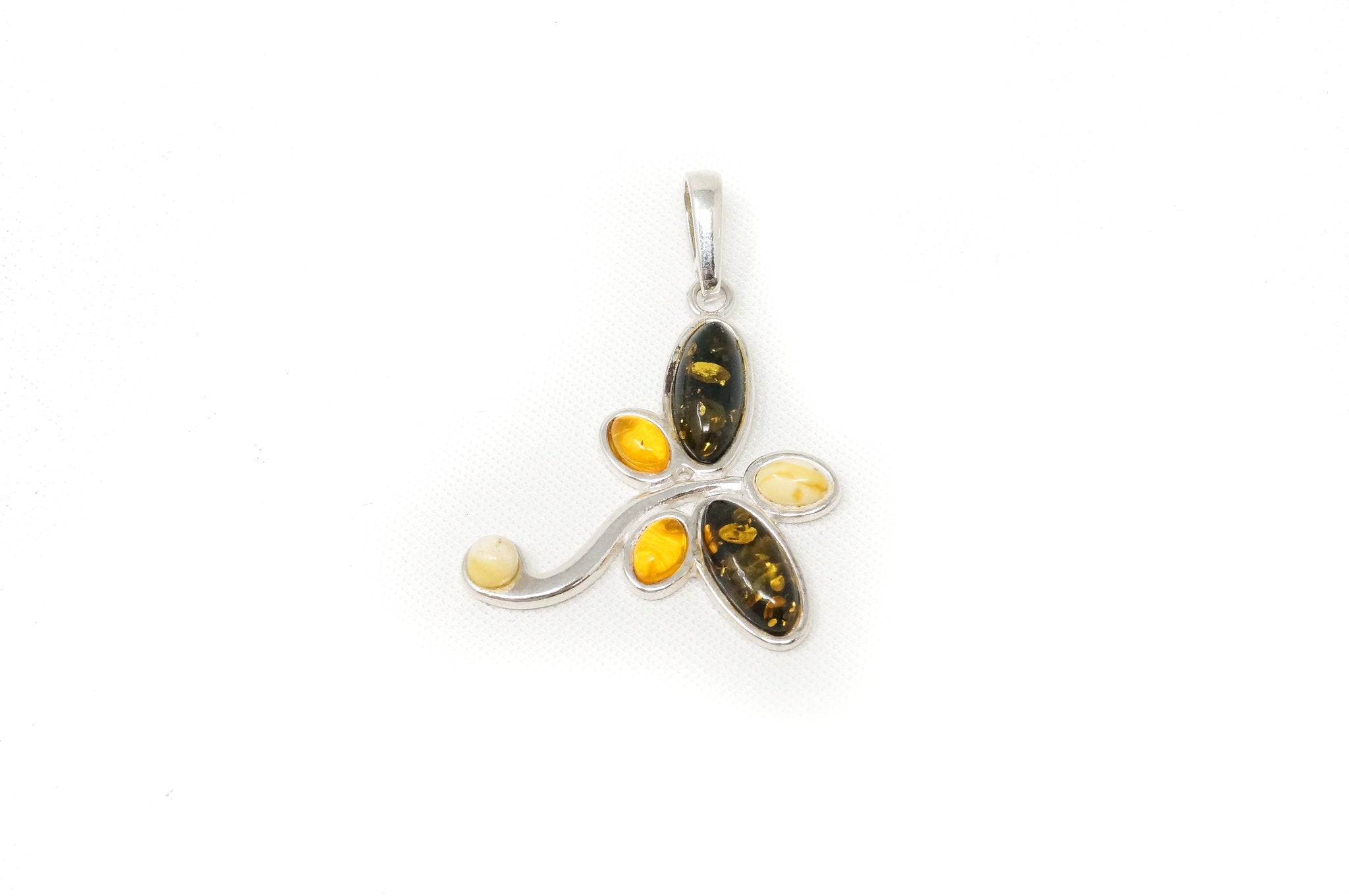 Vintage Multi Type Amber Dragonfly Sterling Silver Necklace Pendant | Jewelry > Necklaces > Pendants | Wiccan Center