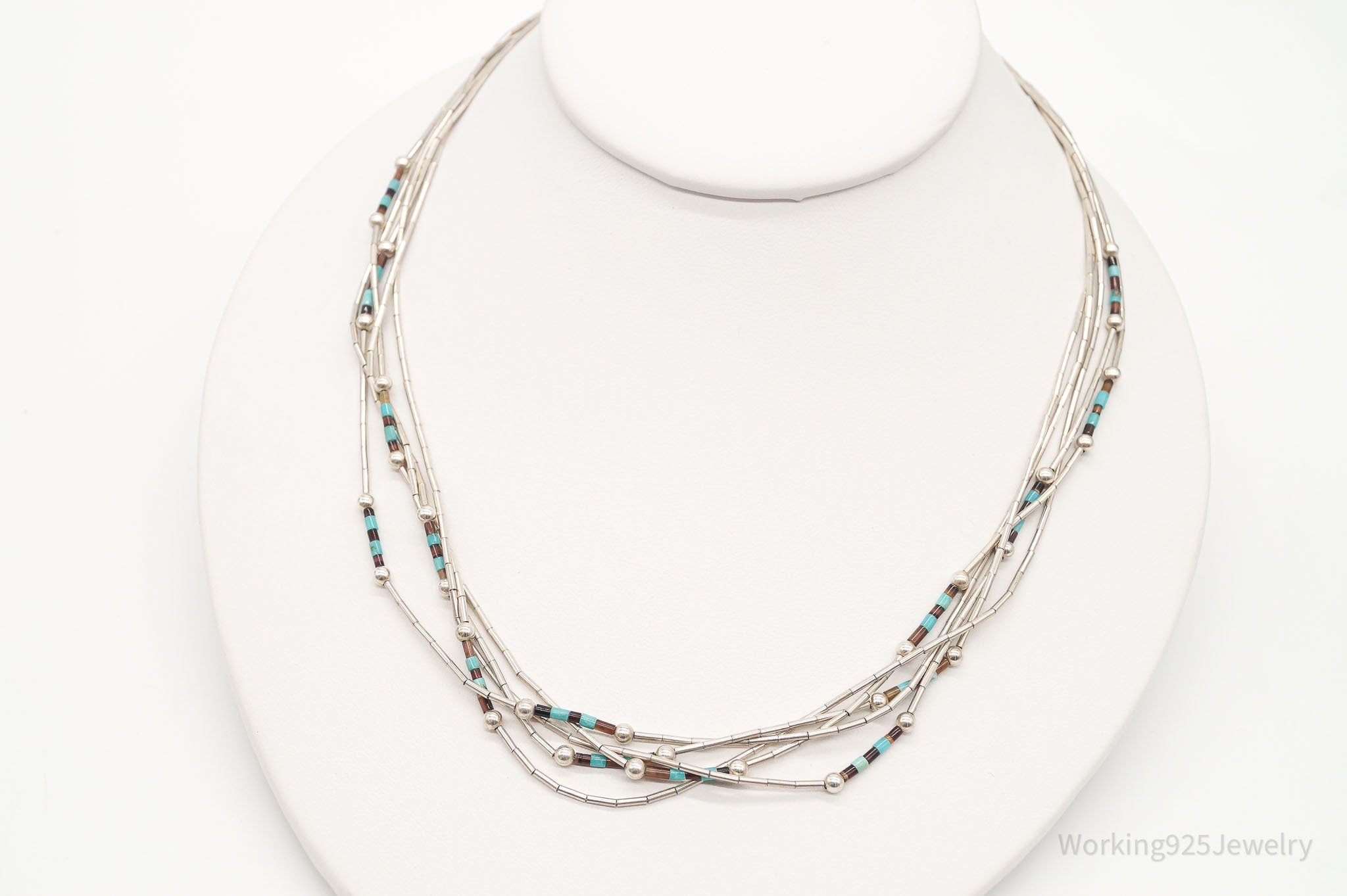 Vintage Native American Multi Gemstone Bead Sterling Silver Chain Necklace | Jewelry > Necklaces | Wiccan Center