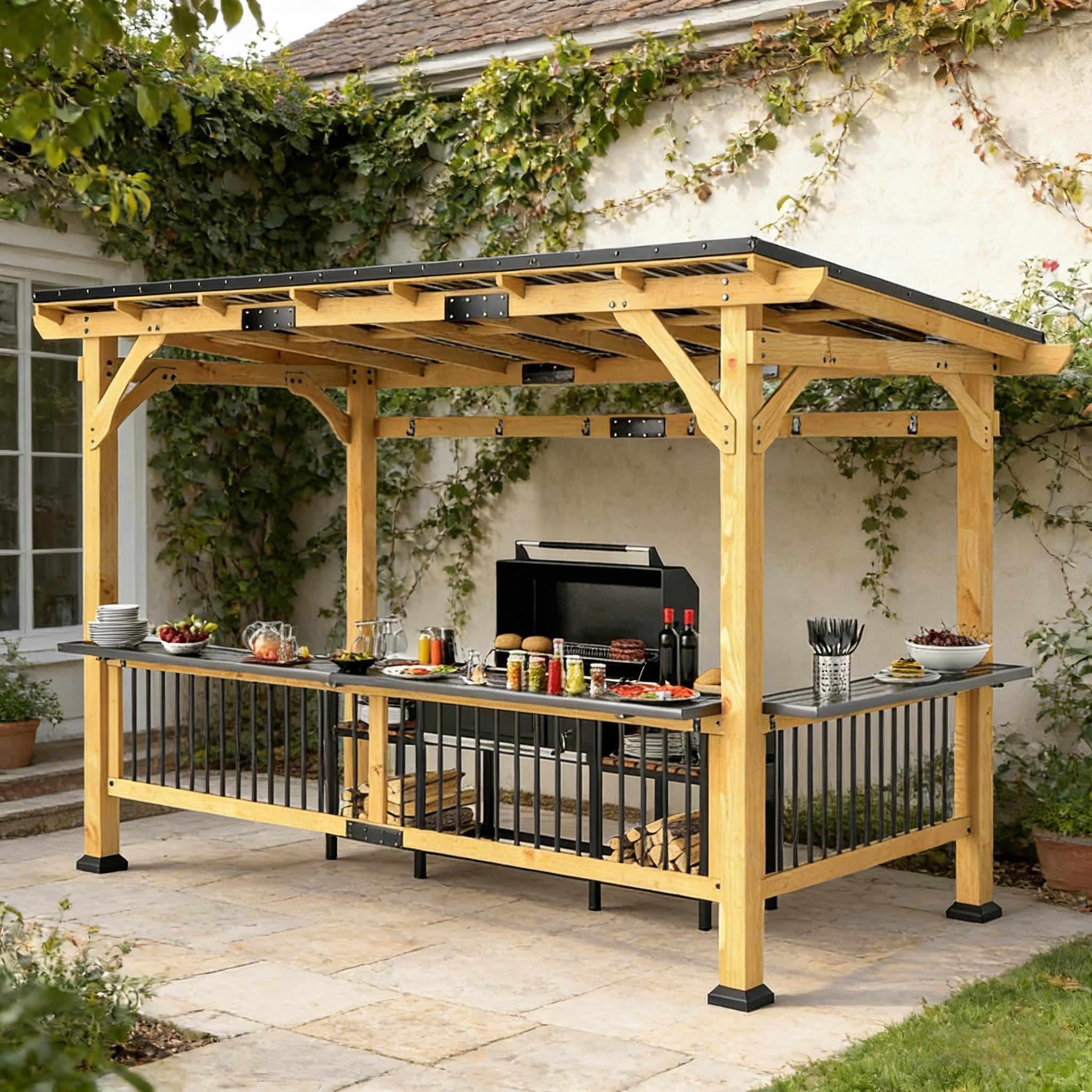 [06X13FT] Alora Premium Outdoor Hardtop Wooden BBQ Grill Gazebo (SAK97420) | Canopies & Gazebos | Wiccan Center