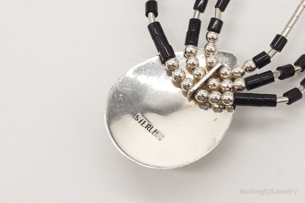 Vintage Native American Black Onyx Beaded Sterling Silver Necklace | Jewelry > Necklaces > Pendants | Wiccan Center