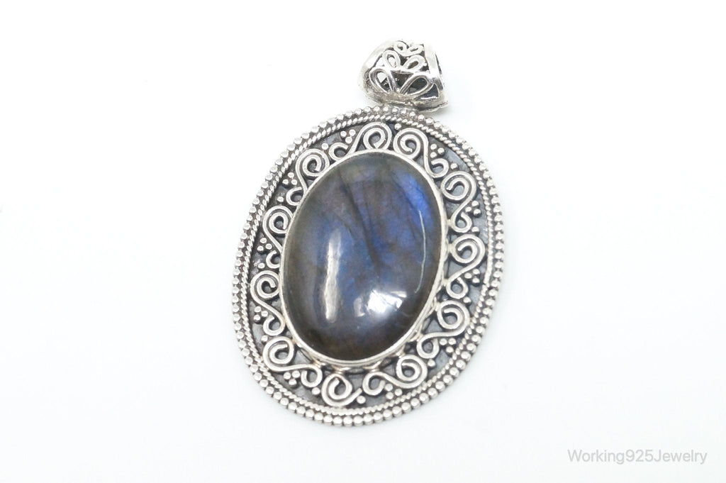 Vintage Large Labradorite Bali Sterling Silver Necklace Pendant | Jewelry > Necklaces > Pendants | Wiccan Center