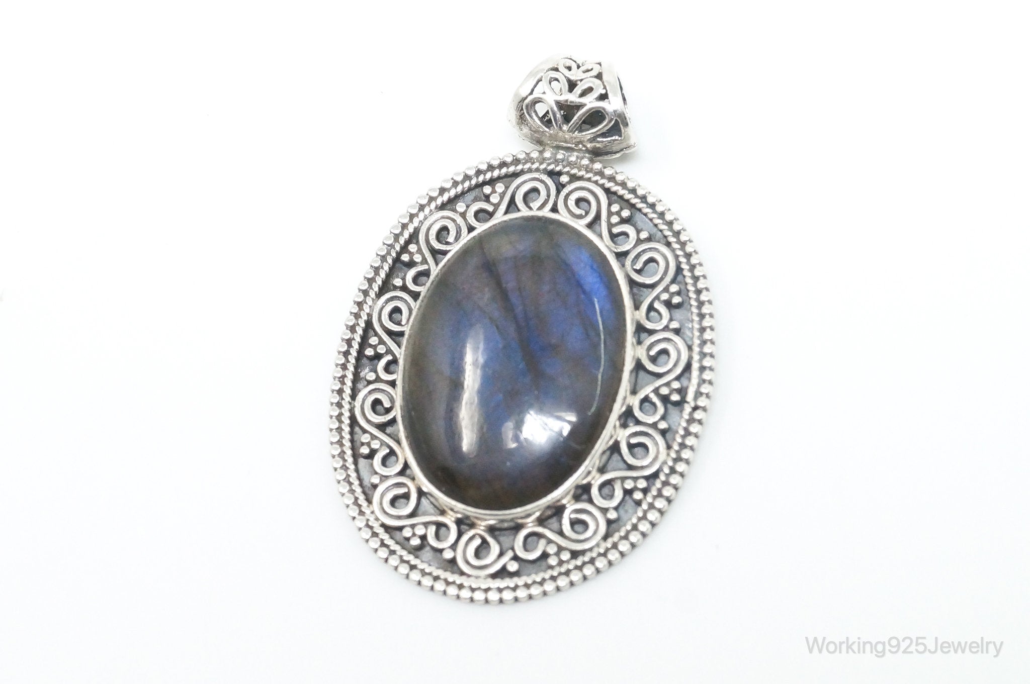 Vintage Large Labradorite Bali Sterling Silver Necklace Pendant | Jewelry > Necklaces > Pendants | Wiccan Center