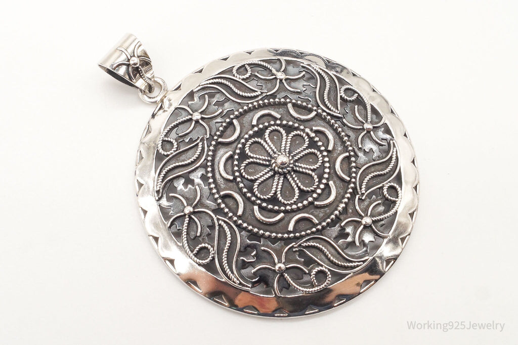 Large India Designer Doug Paulus Ornate Flower Sterling Silver Pendant | Jewelry > Necklaces > Pendants | Wiccan Center