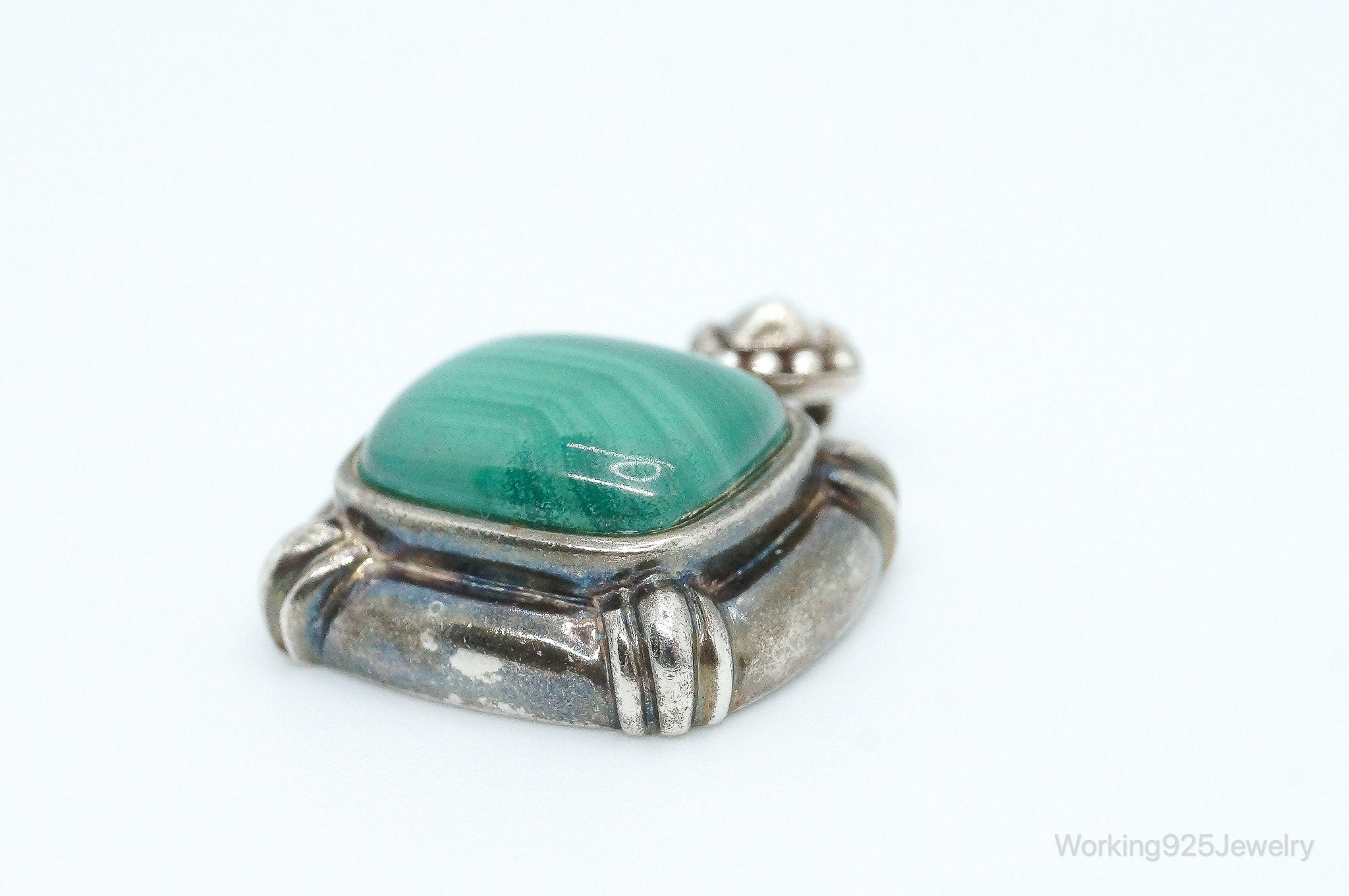 Large Vintage Malachite Sterling Silver Necklace Pendant | Jewelry > Necklaces > Pendants | Wiccan Center