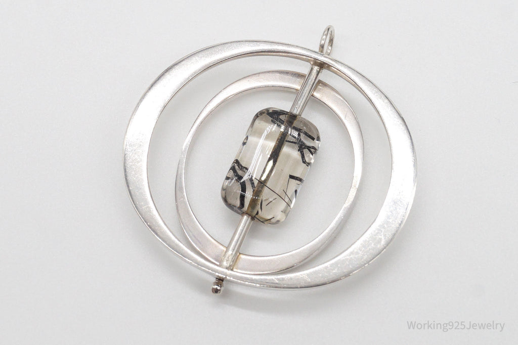 Large Vintage Black Rutilated Quartz Modernist Silver Necklace Pendant | Jewelry > Necklaces > Pendants | Wiccan Center