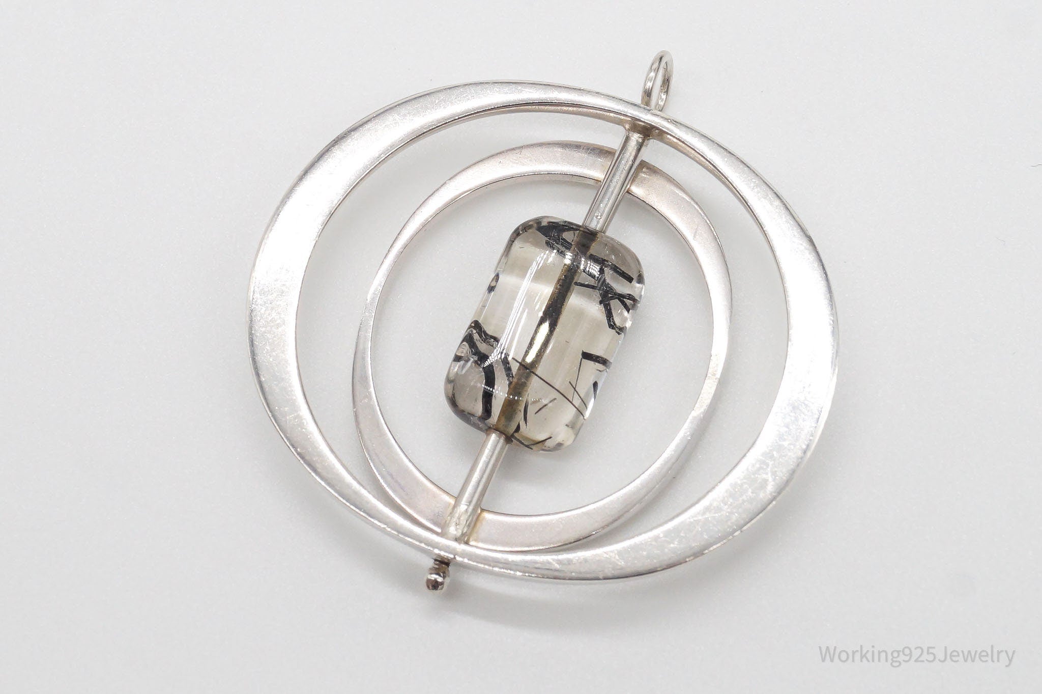 Large Vintage Black Rutilated Quartz Modernist Silver Necklace Pendant | Jewelry > Necklaces > Pendants | Wiccan Center