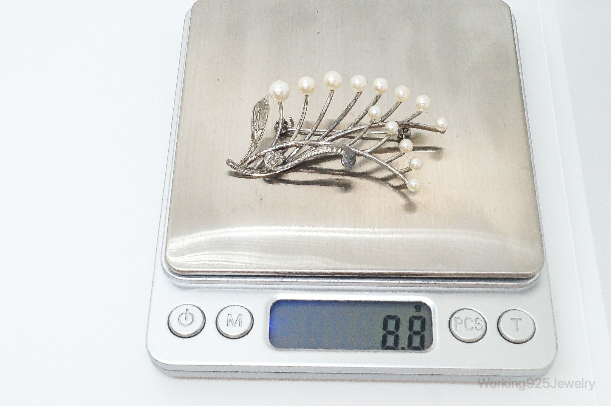 Large Antique Faux Pearl Sterling Silver Brooch Pin | Jewelry > Brooches, Pins & Clips | Wiccan Center