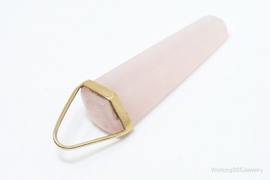 Large Vintage Rose Quartz Gold Wash Sterling Silver Necklace Pendant | Jewelry > Necklaces > Pendants | Wiccan Center