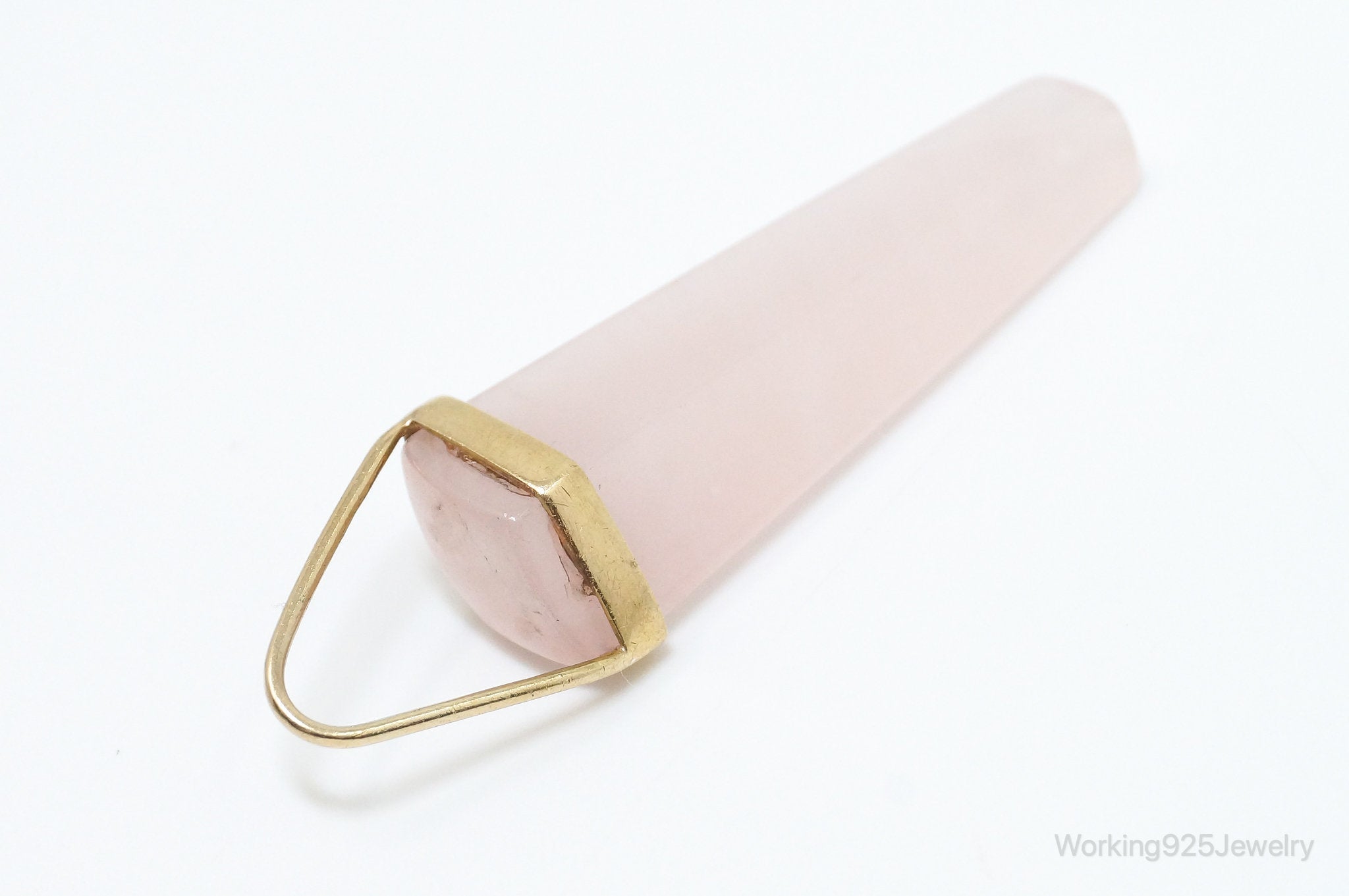 Large Vintage Rose Quartz Gold Wash Sterling Silver Necklace Pendant | Jewelry > Necklaces > Pendants | Wiccan Center