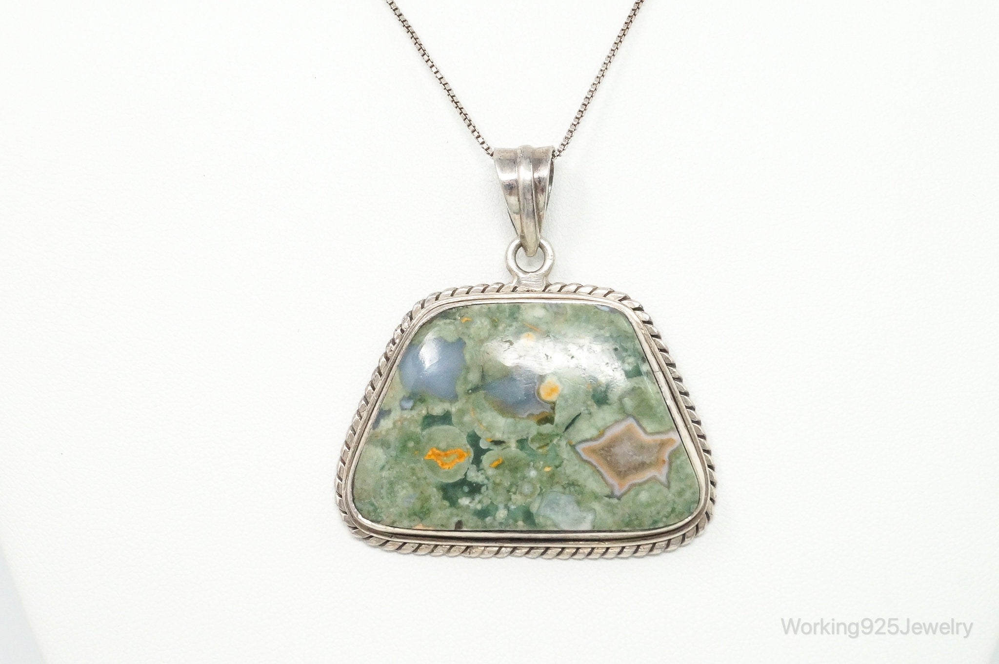 Vintage Large Crazy Lace Agate Sterling Silver Necklace | Jewelry > Necklaces > Pendants | Wiccan Center