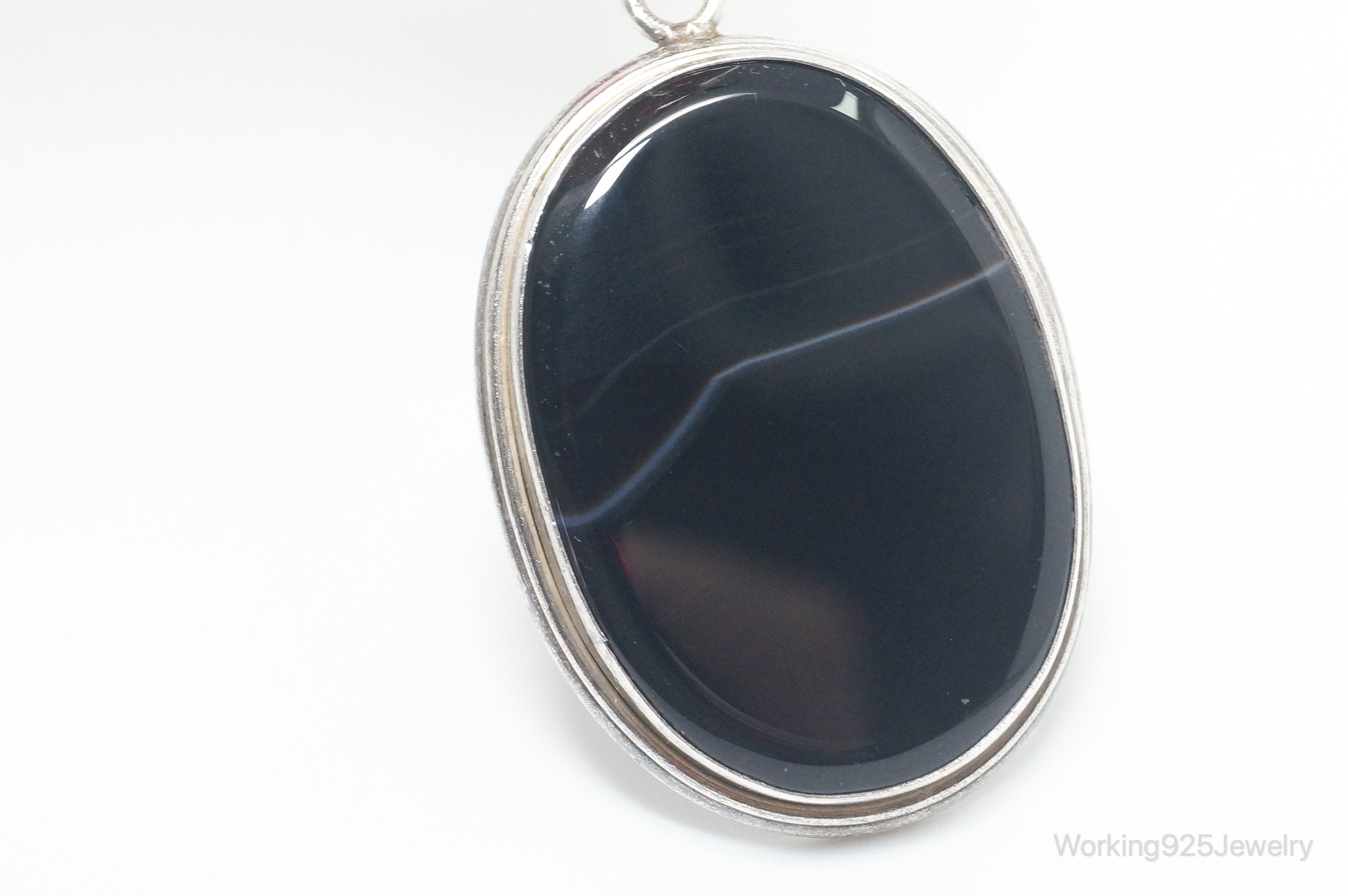 Vintage Large Black Lace Agate Sterling Silver Pendant | Jewelry > Necklaces > Pendants | Wiccan Center