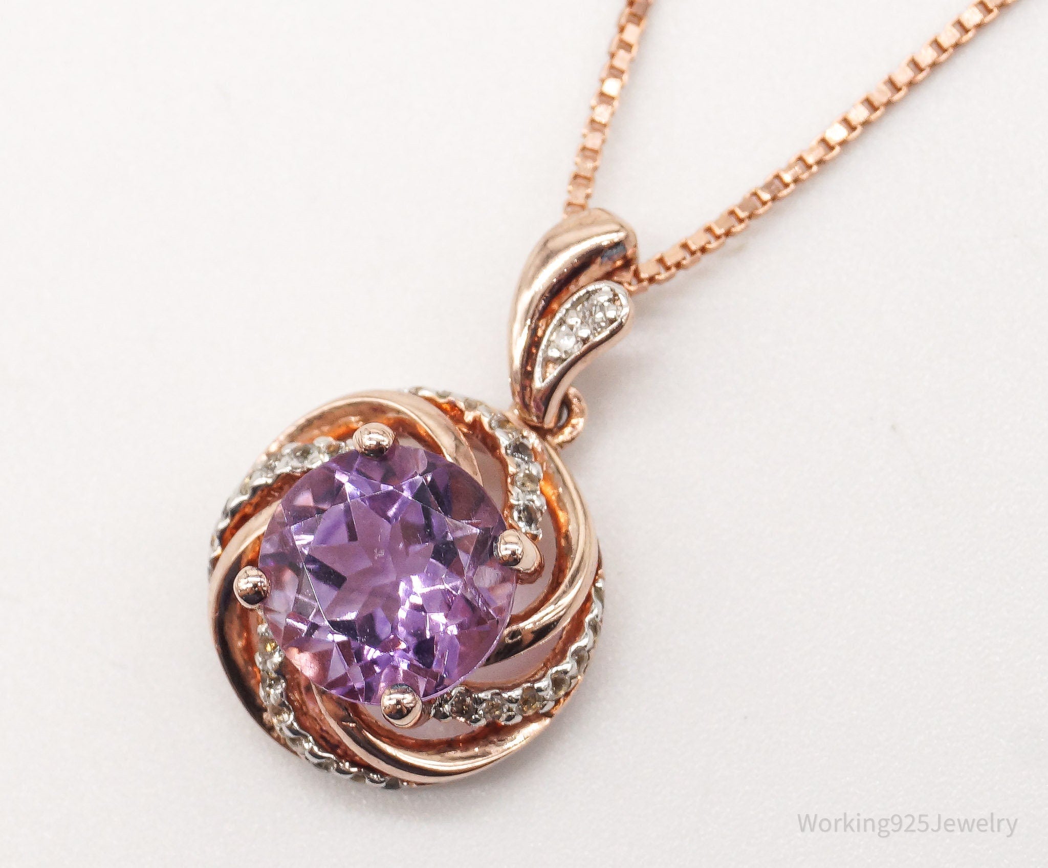 Vintage Amethyst Cubic Zirconia Rose Gold Vermeil Sterling Silver Necklace | Jewelry > Necklaces > Pendants | Wiccan Center