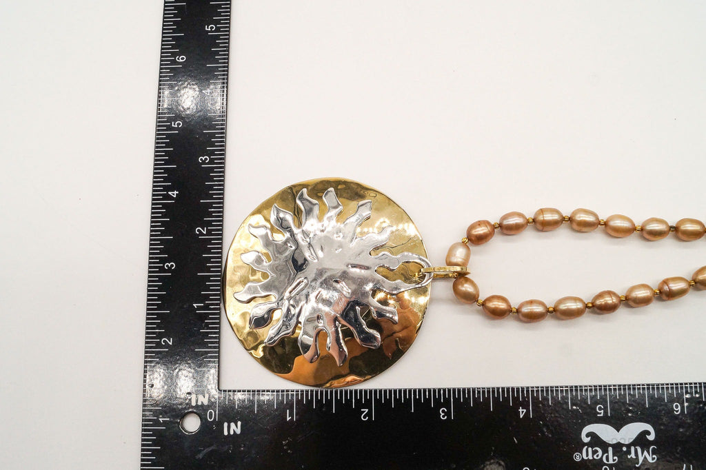 Designer RLM Studio Hammered Sun Pearl Bead Brass Sterling Silver Necklace | Jewelry > Necklaces > Pendants | Wiccan Center