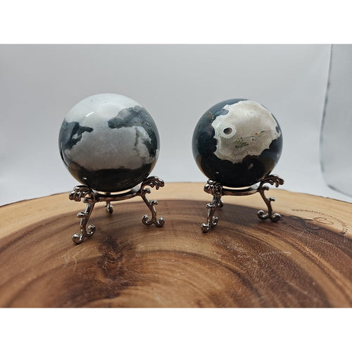 1 Pair Moss Tree Agate Sphere W/Stand 52mm .93lb | Crystal Spheres & Eggs | Wiccan Center